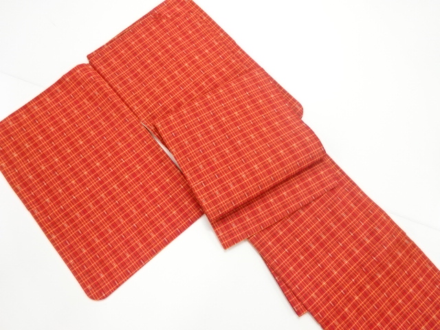 格子に絣柄織出し米沢紬着物アンサンブル・名古屋帯セット